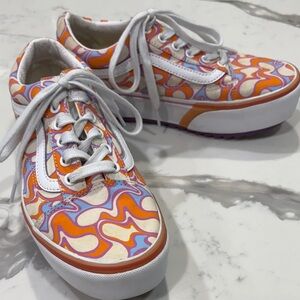 Vans Cream Sneakers with Orange and Purple Accents